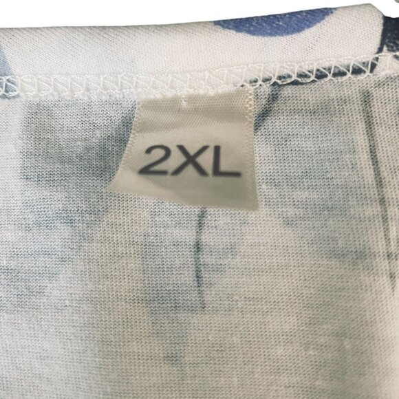 Floral Midi Dress White Blue Pink Print 2XL Ruffle Hem Spring Summer Cottagecore - Picture 3 of 11